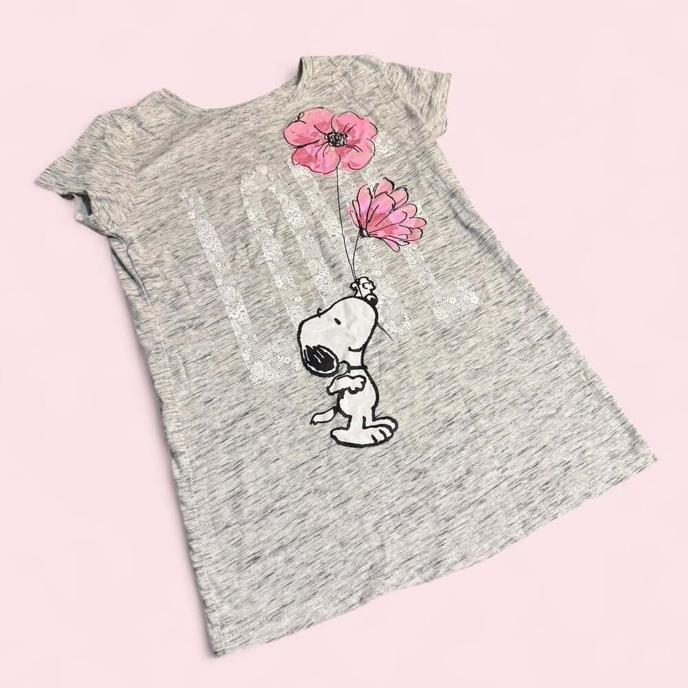 Peanuts Snoopy Love Pink Flowers Heather Gray Graphic T-Shirt XL - Picture 3 of 8